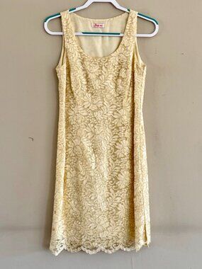 Vintage Cream Lace Dress Sleeveless Midi Bridal Shower Feminine